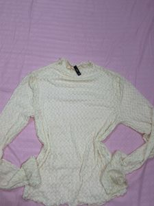 Cream Textured Mock Neck Top