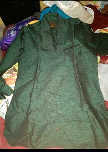 New Men's Green Embroidered Kurta