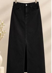 Black Denim Maxi Skirt with Slit