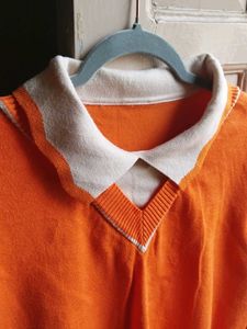 Orange Collared Knit Crop Top for Women