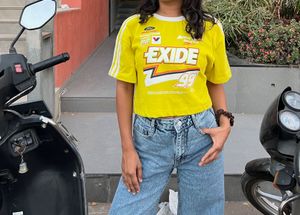 Yellow Graphic Print Cropped T-Shirt