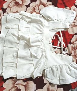 White Ruffle Puff Sleeve Top
