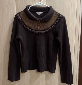 Vintage-Inspired Korean Brown Knit Sweater