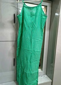 Green Striped Sleeveless Kurta
