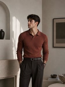 unisex Ribbed Knit Polo compression Pullover