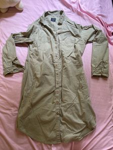 Khaki Button-Down Shirt Dress