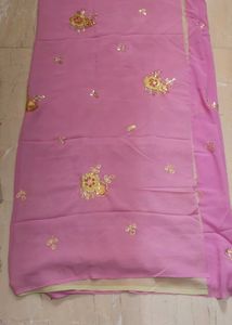 Pink rajputi dress material with blouse piece