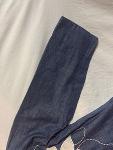 Denim Kurta with Floral Embroidery