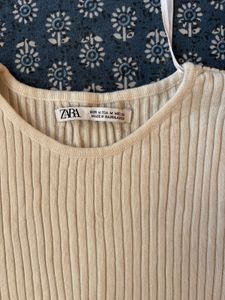 Zara Cream Ribbed Cutout Top