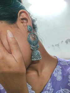 Oxidized Silver Jhumka Earrings