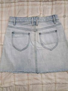 Light Wash Ripped Denim Mini Skirt