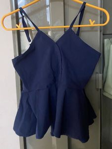 Navy Peplum Top