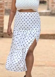 Polka Dot Long Skirt with Slits