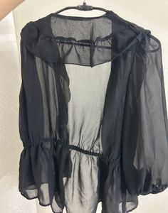 Sheer Black Ruffle Front Blouse