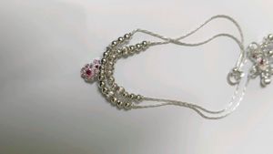 pure silver Anklets with Pink Flower Charm