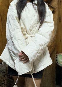 Cream Puffer Jacket with Belt worn once