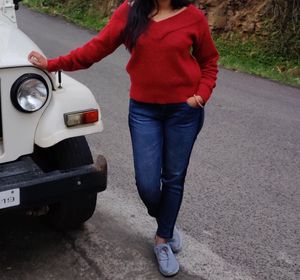 Red Off-Shoulder Sweater