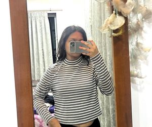 Striped Mock Neck Long Sleeve Crop Top