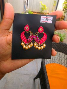 Vibrant Pink &amp; Gold Drop Earrings