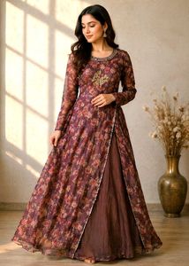 Elegant Floral Print Anarkali Gown