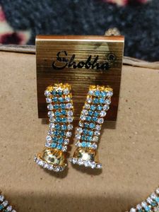 sky Blue and golden Necklace