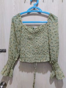 SSS Cute Floral Smocked Square Neck Top