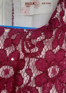 Burgundy &amp; White Party Dress Frock For Girls