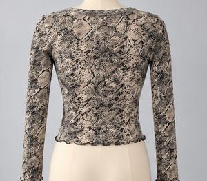 Bershka Snake Print Long Sleeve Lettuce Trim Top