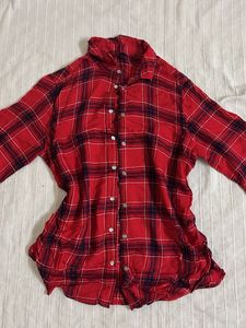 Red Plaid Button-Up Shirt