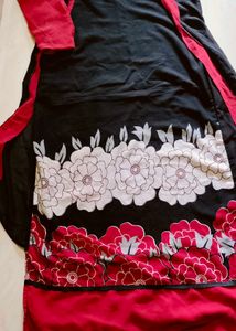 Elegant Black & Red Floral Kurta Set