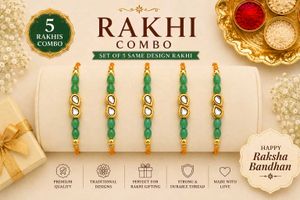 Elegant Green Beaded Kundan Rakhi.