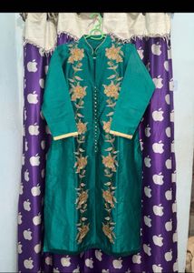 Green Embroidered Teal Kurta Set