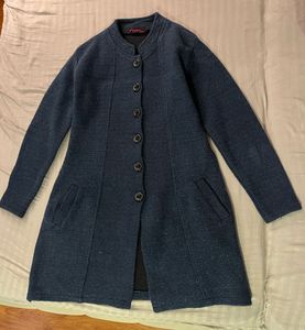 Shimmer Blue Trench Coat Woollen