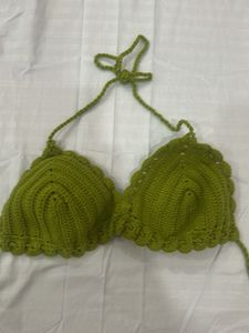 green knit bikini top
