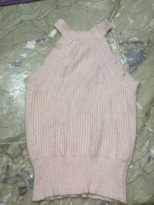 Pink Ribbed Halter Neck Top
