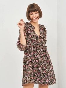 Floral Ruffle V-Neck Mini Dress
