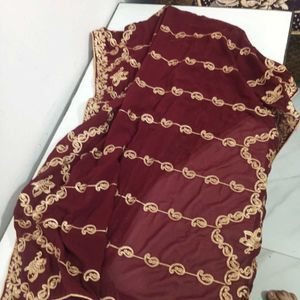 Maroon &amp; Gold Embroidered Ethnic Gown