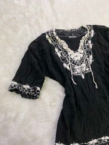 Black Embroidered Boho Kurta