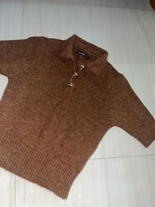 Brown Knit Collared Sweater