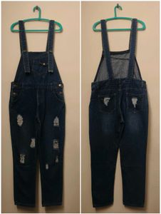 Distressed Denim Overalls Dungaree
