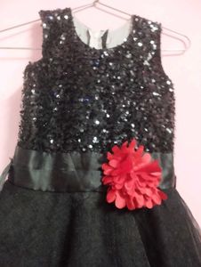 Sparkly Black Party Dress with Flower Accent