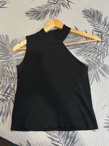 Black Mock Neck Cut-Out Sleeveless Top