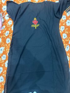 Stylish Dark Blue Kurta with Floral Embroidery