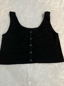 Black Button-Up Ribbed Crop Top