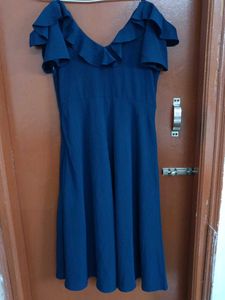 Navy Blue Ruffle Cold Shoulder Dress
