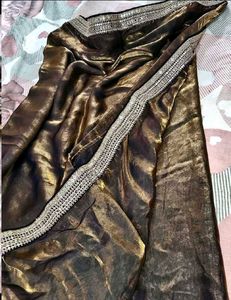 Elegant Metallic Bronze with purple shine Saree wi
