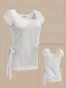 White Square Neck kurti with side bow tie style