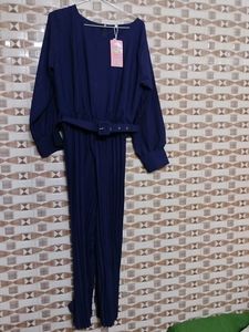 Navy Blue Pleated Jumpsuit