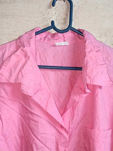 Bright Pink Button-Up Blouse Shirt Oversized