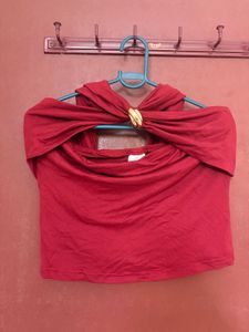 Off-Shoulder Ruched Top with Metal Detail